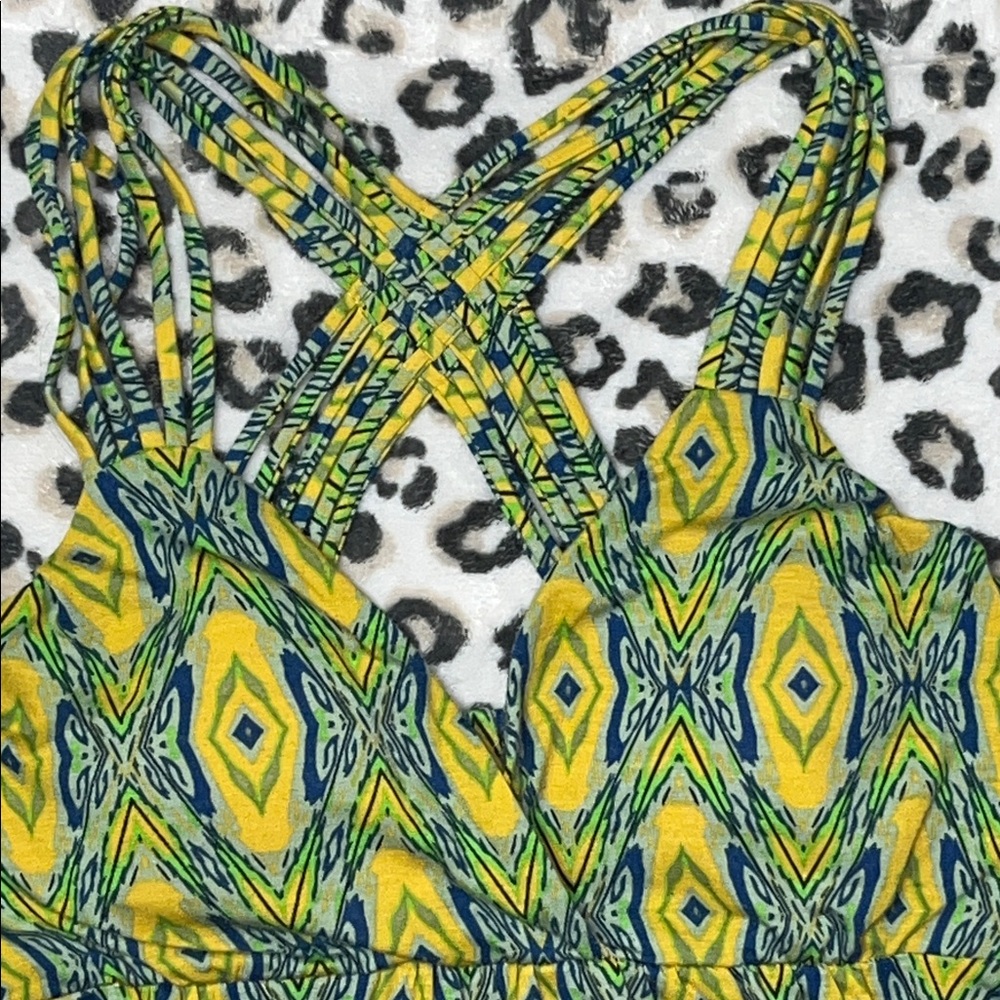 Vintage Pink Rose Vibrant Yellow and Green Maxi Dress - Picture 3 of 15